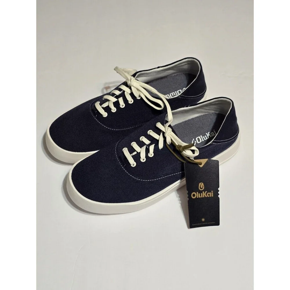 Olukai Tradewind Men's 9 Canvas Shoes Lace Up Boat Beach Sneakers - Indigo NWT